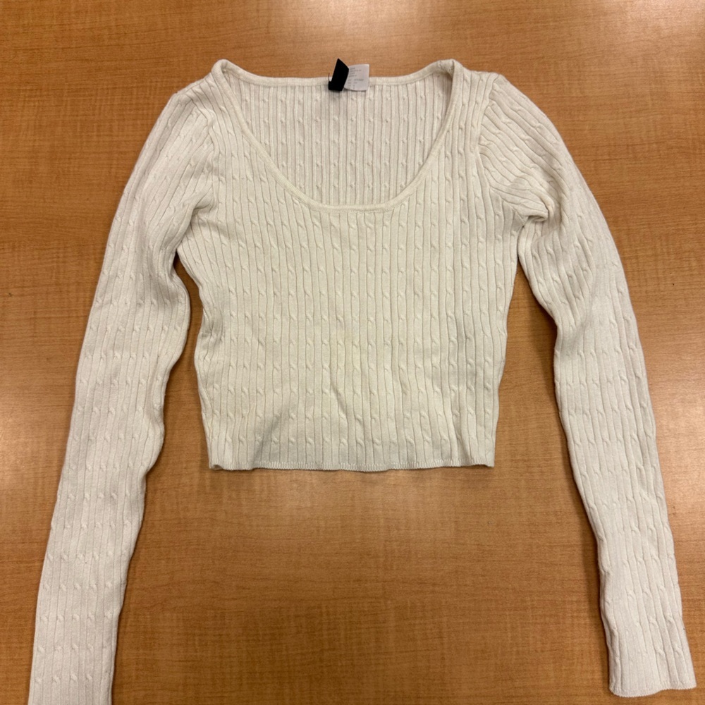 White Ribbed Knit long sleeve